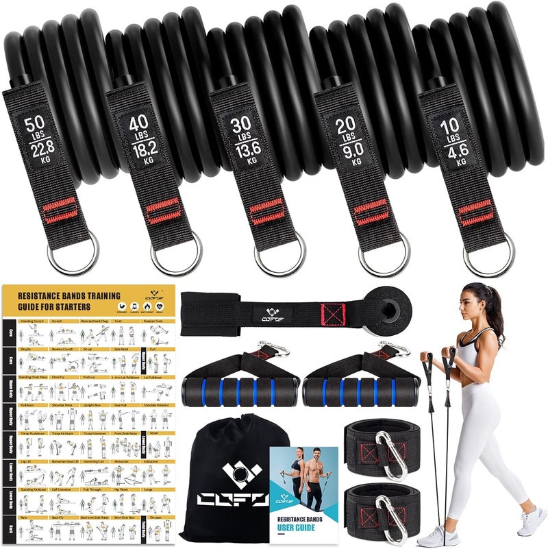 COFOF Resistance Bands with Handles for Women, 5 Level Exercise Bands Workout Bands for Physical Therapy, Yoga, Pilates, Door Anchor, Storage Pouch - Image 1